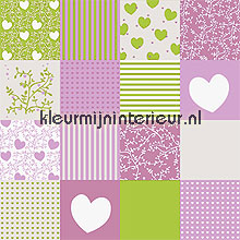 Patchwork fris groen - paars papier peint Caselio stress 