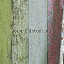 Ruw hout vrolijk gekleurd papier murales ML222 Wallpaper Queen Behang Expresse