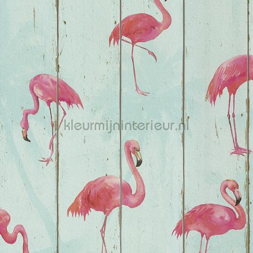 Hout in mintkleur met flamingos papel pintado 479706 papel pintado Top 15 Rasch