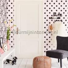 Licht roze behang met zwarte stippen carta da parati Eijffinger Black and Light 356061