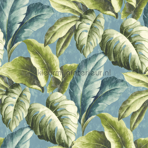 Gatenplant groen blauw carta da parati BA2403 sale wallcovering Dutch Wallcoverings