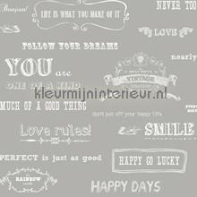 Happy teksten beige behang Esta home tieners 