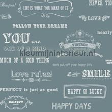 Happy teksten blauw behang Esta home tieners 