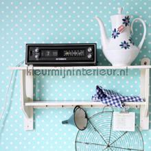 Turquoise met witte stippen tapet Esta home uni farver 