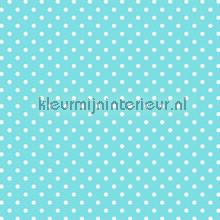 Turquoise met witte stippen tapet Esta home uni farver 