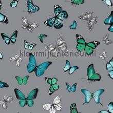 Butterflies zilver groen blauw behang Esta home Brooklyn Bridge 138510