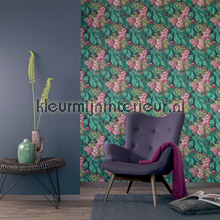 Uni textiel blauwig antraciet wallcovering 077185 Cassata Rasch