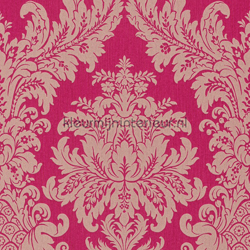 Textiele damask fuchsia roze behaang 077239 Cassata Rasch