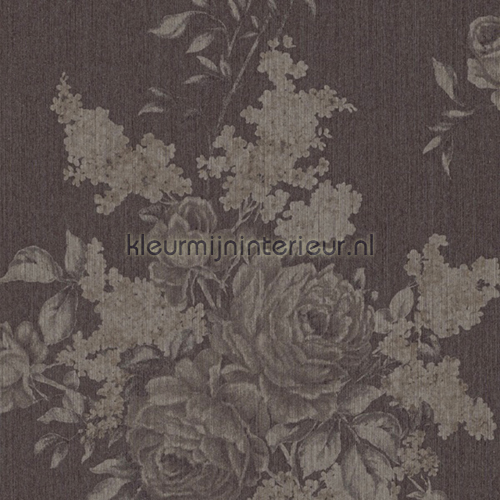 Grote rozen op textiel warm antraciet behaang 077529 Cassata Rasch