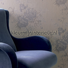 Grote rozen op textiel vergrijsd bruin wallcovering 077567 Cassata Rasch