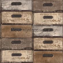 Gestapelde kistjes bruin-grijs wallcovering Dutch Wallcoverings Vintage- Old wallpaper 