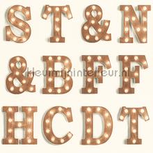 Houten licht letters lichtbeige behang Esta home tieners 
