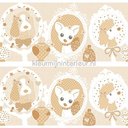 Hondjes en poezen rand beige behang 303280 Baby - Peuter Rasch