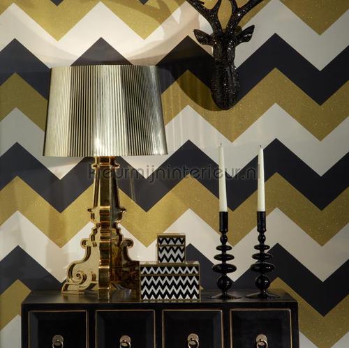 Glitterati Chevron - Black & Gold behang 892300 Arthouse