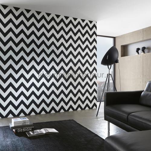 Zig zag lijnen zwart wit behang 939431 High Rise AS Creation