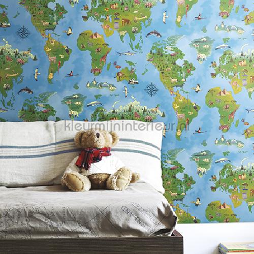 Wereldkaart behang blauw tapet 351701 Hits 4 Kids Eijffinger