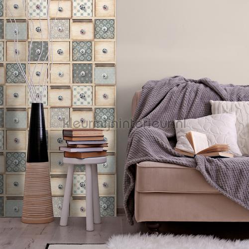 Patchwork ladekastje tapet l326-07 salg Dutch Wallcoverings