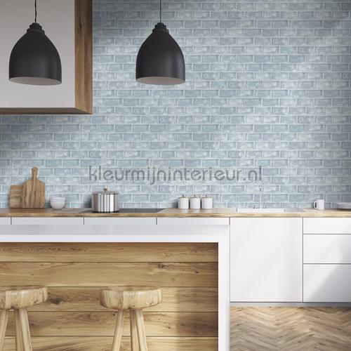 Lichtblauwe tegels behang L33201 Keuken Dutch Wallcoverings