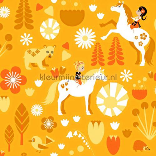 Kevatlaulu - orange wallcovering 5224-2 horses Vallila