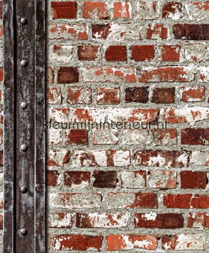 Bakstenen muur met stalen balk behang 102540 Dutch Wallcoverings