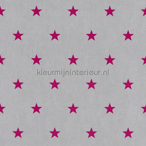 Betongrijs met fuchsia sterren behang 247619 meisjes Rasch