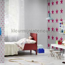 Betongrijs met fuchsia sterren behang 247619 meisjes Rasch