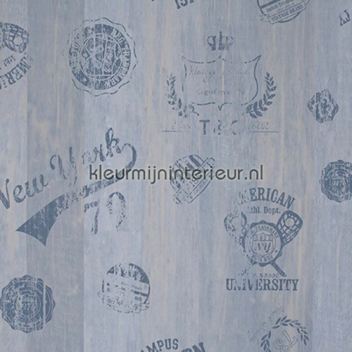 Blauw hout met stempels papel de parede 48870 madeira BN Wallcoverings