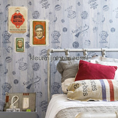 Blauw hout met stempels papel de parede 48870 madeira BN Wallcoverings