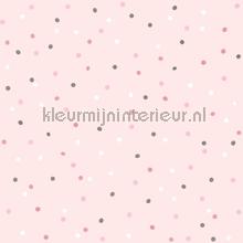 Behang kleine stippen roze en warm grijs papel de parede Esta for Kids quadrado 