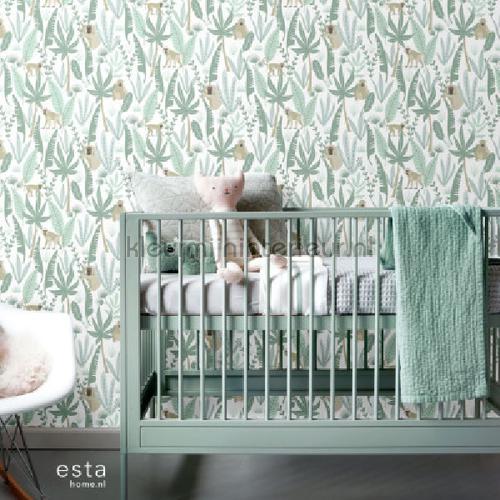 apen donkergroen en mintgroen tapeten 153-139073 Baby - Kleinkind Esta for Kids