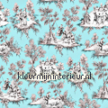 Toile de jouy - blauw wit carta da parati Esta home Vintage Vecchia 