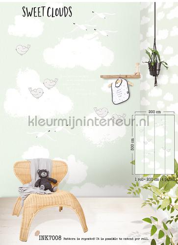 Fotobehang donzige wolkjes mint ink7008 babykamer Behang Expresse