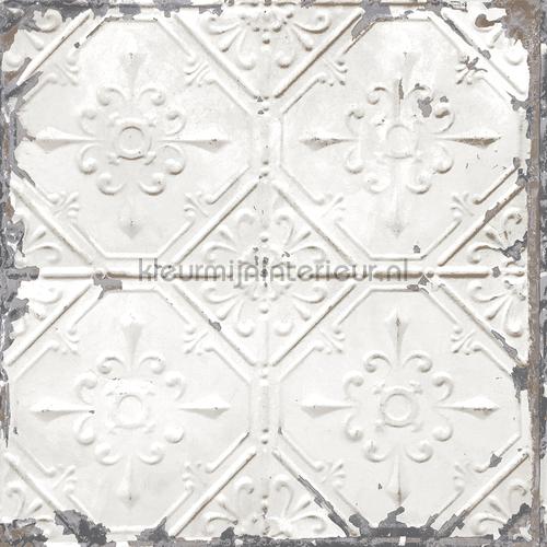 Old tin ceilingtiles off white papier peint FD22305 Reclaimed Dutch Wallcoverings