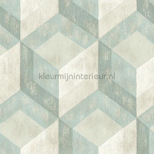 3d stacked cubics turquoise papel de parede FD22310 Reclaimed Dutch Wallcoverings