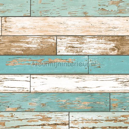 Wooden strokes turquoise wallcovering FD22318 Reclaimed Dutch Wallcoverings