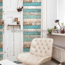 Wooden strokes turquoise wallcovering FD22318 Reclaimed Dutch Wallcoverings