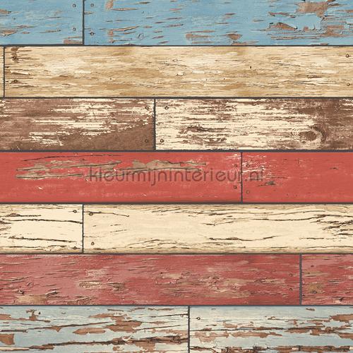 Wooden strokes red blue wallcovering FD22319 Reclaimed Dutch Wallcoverings