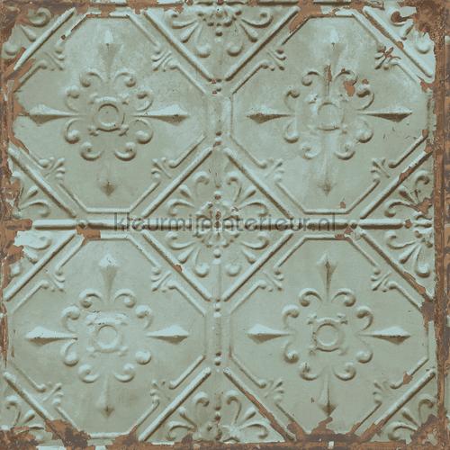 Old tin ceilingtiles aqua behaang FD22331 Reclaimed Dutch Wallcoverings