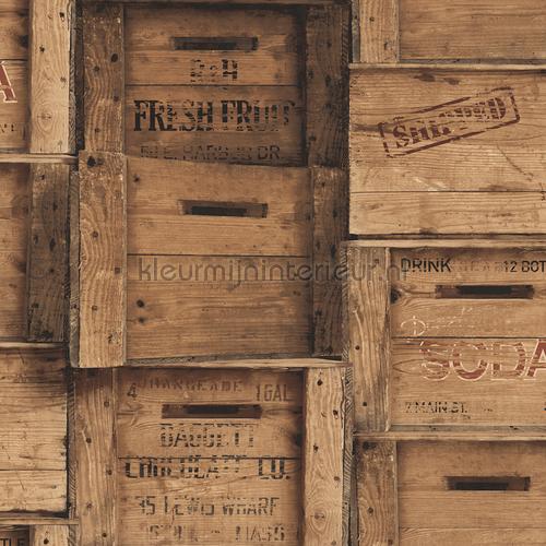 Wooden boxes brown papier peint FD22348 Reclaimed Dutch Wallcoverings