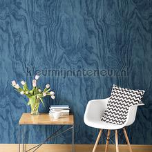 Grote houtnerf structuur blauw behang Dutch Wallcoverings behang 