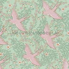 Zwaluw patroon mint roze wallcovering Eijffinger Vintage- Old wallpaper 