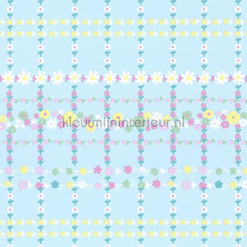 Bloemenruit licht blauw tapet 359032 Rice Eijffinger