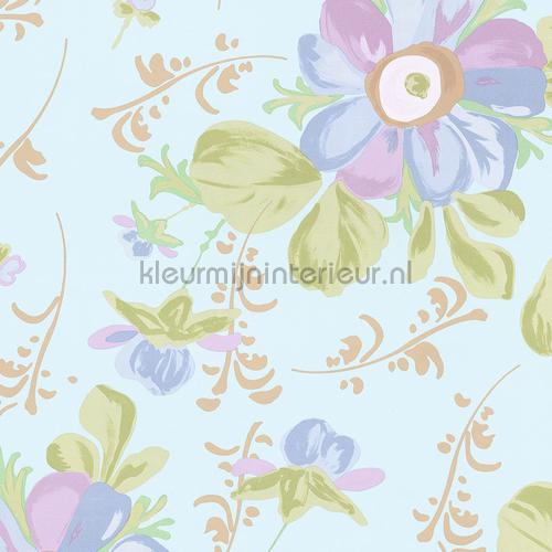 Pastel bloem licht turquoise behang 359041 Rice Eijffinger