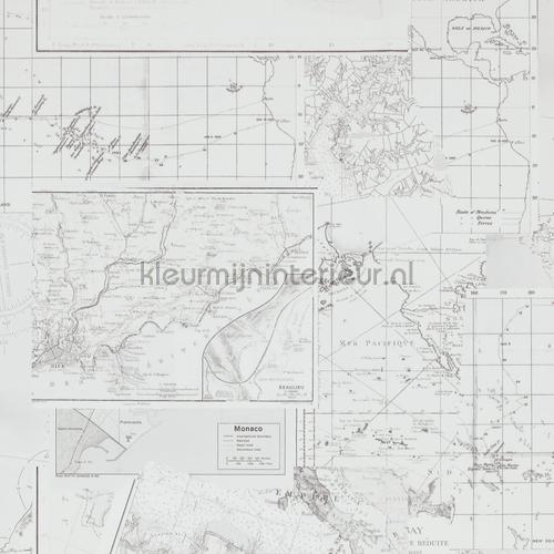 Avontuurlijke atlaskaart grijs tapet 18271 nostalgisk BN Wallcoverings
