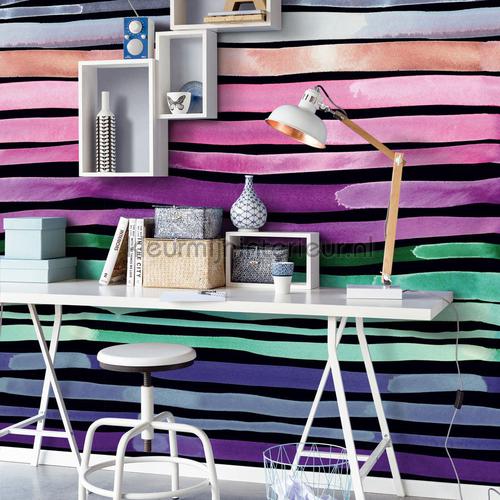 Aquastripe dark fottobehaang 377216 Stripes Plus Eijffinger