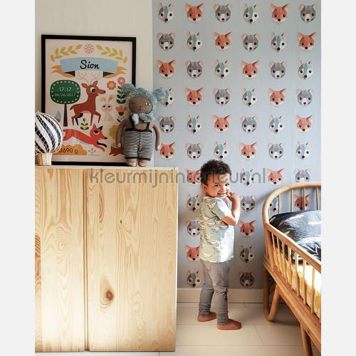 bosdieren ijsblauw fotobehang bosdieren-ijsblauw babykamer Studio Ditte