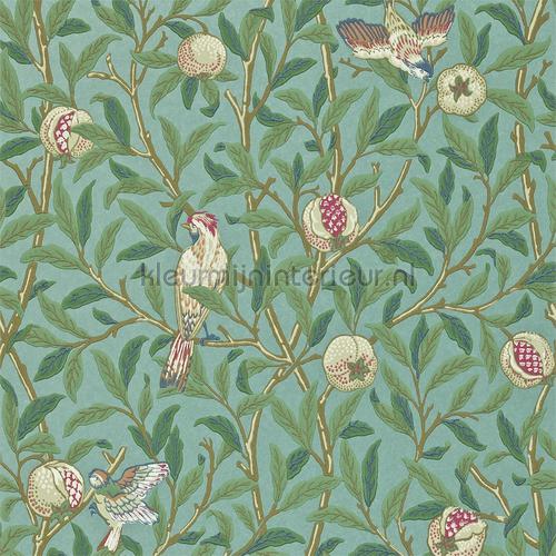 bird and pomegranate turquoise coral wallcovering 216453 romantic Morris and Co