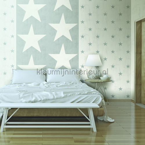 Grijze vintage sterretjes wallcovering 17321 stars Dutch Wallcoverings