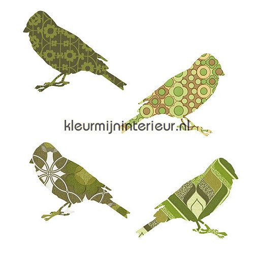 2 vogeltjes groen papel pintado Wallpaper creations Inke