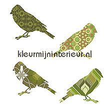 2 vogeltjes groen behang Inke Inke behangbeesten 